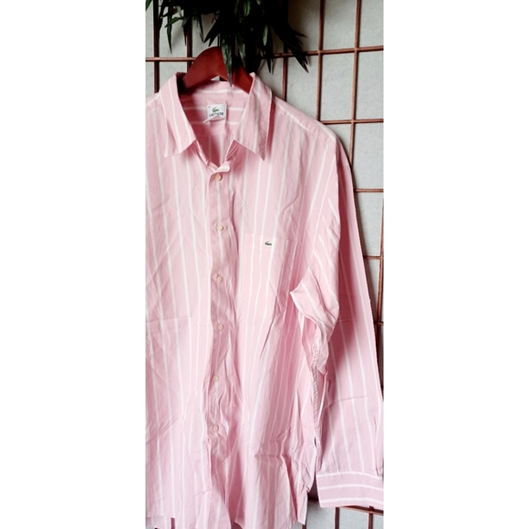 Lacoste Men's Pink/White Striped Button-Down Shirt - Picture 14 of 16